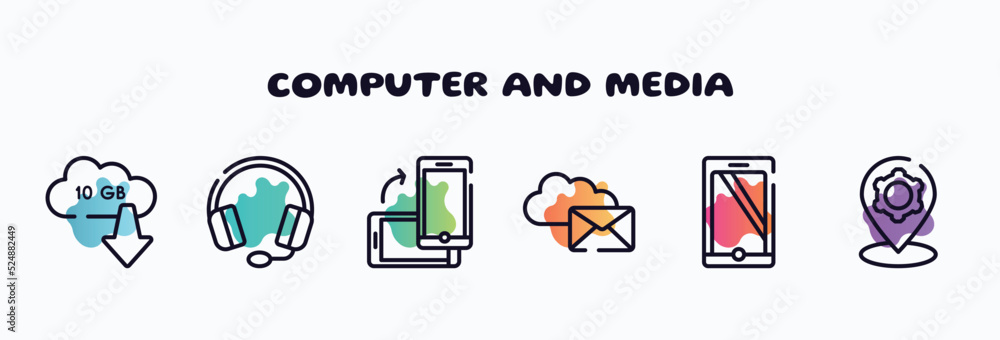 computer and media outline icons set. thin line icons such as null, heads with microphone, turning phone, internet mail, monitor tablet and smartohone, location tings icon collection. can be used computer and media outline icons set. thin line icons such as null, heads with microphone, turning phone, internet mail, monitor tablet and smartohone, location tings icon collection. can be used