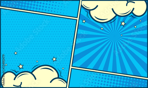 Comic page abstract blue background with cloud and star