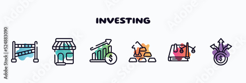 investing outline icons set. thin line icons such as police, convenience store, raise, ingot, law book, diversify icon collection. can be used web and mobile.