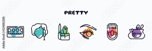 pretty outline icons set. thin line icons such as eye shadow pallette, beauty treatment, manicure, eye make up, epilador, cosmetic bag icon collection. can be used web and mobile.