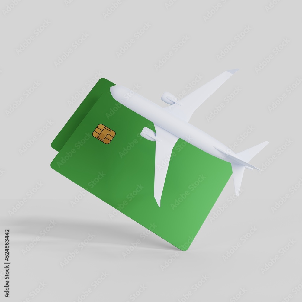 Paying for air tickets with a bank card with cashback. Travel at competitive prices. 3d rendering. Paying for air tickets with a bank card with cashback. Travel at competitive prices. 3d rendering.