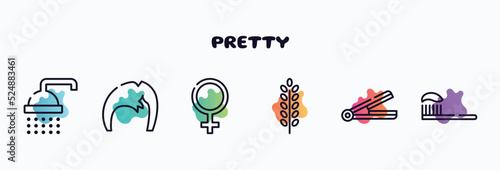 pretty outline icons set. thin line icons such as ba, man hair, femenine, lavender, hair iron, brushing icon collection. can be used web and mobile.