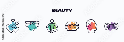 beauty outline icons set. thin line icons such as romantic, underclo, relaxation, razorblade, dermathology, elegante icon collection. can be used web and mobile.