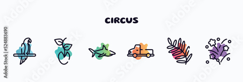 circus outline icons set. thin line icons such as aw  seeds  sharks  pickup truck  fern  firework icon collection. can be used web and mobile.