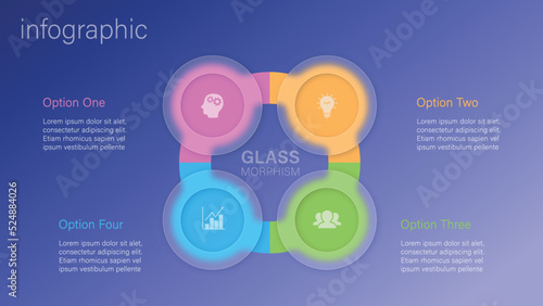 Infographic for 4 options  vector gradient design with realistic frosted glass  glassmorphism effect