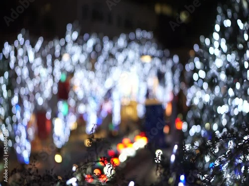 Roppongi hills Christmas lights illumination travel destination for Japan winter urban blur scene photo