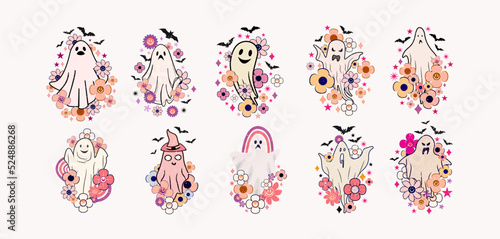 halloween boo illustration with flower,vector