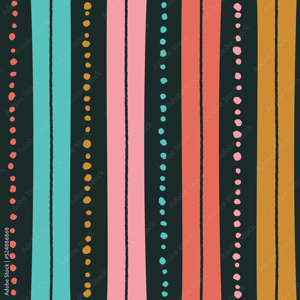 Ethnic Tribal Geometric Folk Indian Scandinavian Gypsy Mexican Boho African Ornament Texture Seamless Pattern Zigzag Dot Line Vertical Stripes Dark Color Print Textiles Background Vector Illustration