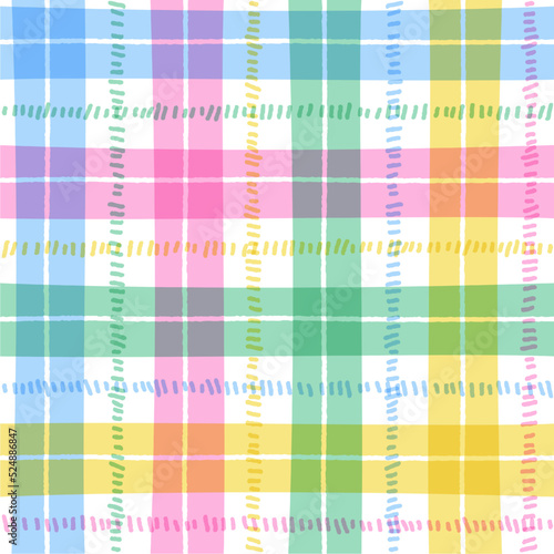 Pastel Rainbow Cute Line Stripe Striped Plaid Checkered Scott Tartan Gingham Bright Color Colorful Summer Cartoon Vector Seamless Pattern Textile Fabric Print Background
