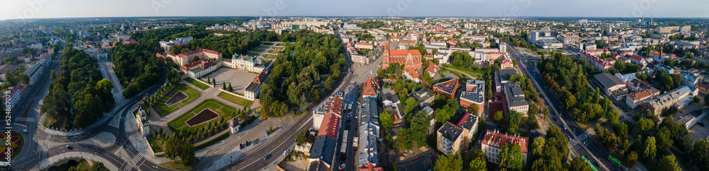 View from the drone on the Branicki Palace and the Parish Church in Bialysok.Panorama of the city of Bialystok.