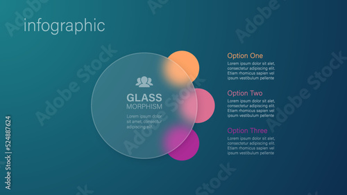 Infographic for 3 options, vector gradient design with realistic frosted glass, glassmorphism effect