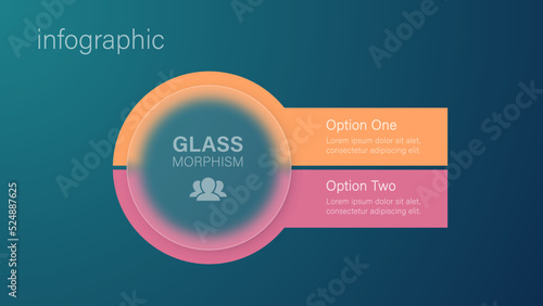 Infographic for 2 options, vector gradient design with realistic frosted glass, glassmorphism effect