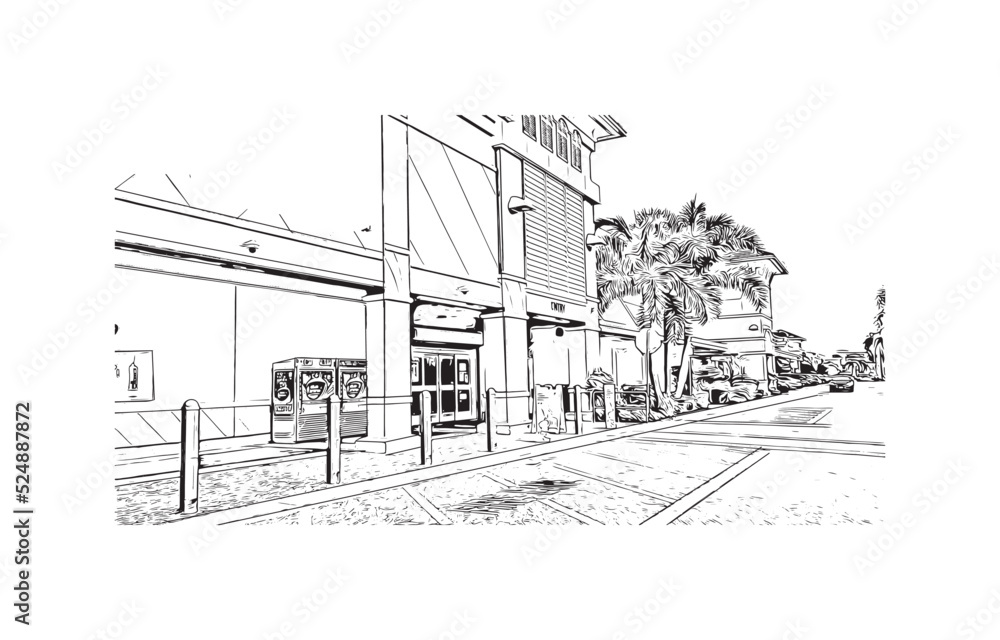 Building view with landmark of North Port is the 
city in Florida. Hand Drawn sketch illustration in vector.