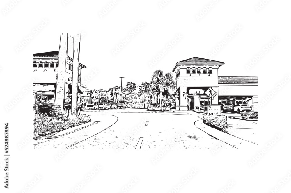 Building view with landmark of North Port is the 
city in Florida. Hand Drawn sketch illustration in vector.
