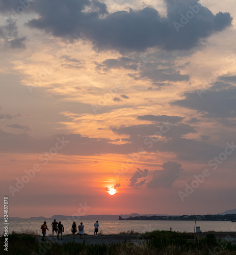Tableau sur toile Sunset over the sea, Torre Annunziata, Campania, Italy