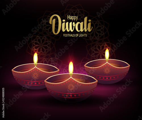 Diwali day oil lamp design. Indian Hindu festival of lights
