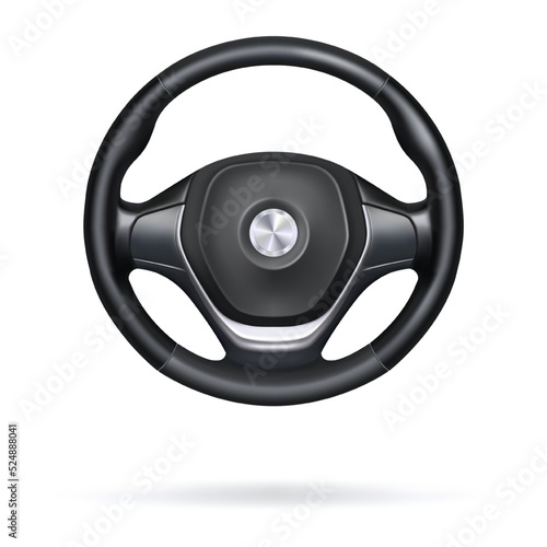 Vector illustration, car steering wheel, realistic 3d icon