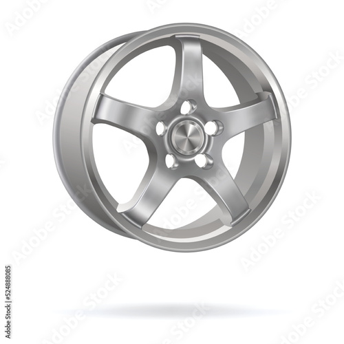 Vector illustration, car wheel, steering wheel realistic 3d icon