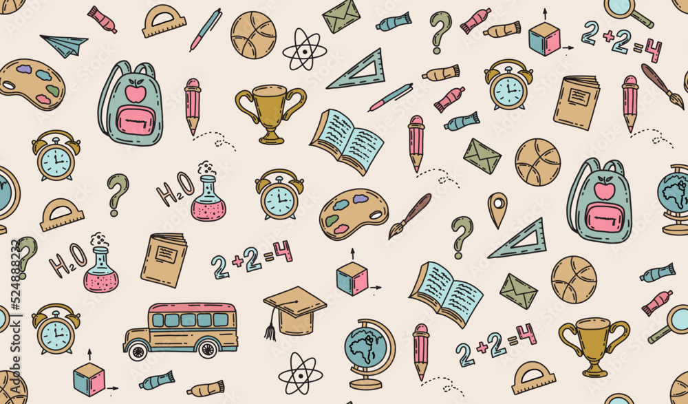 Naklejka premium Back to School pattern, vector. 