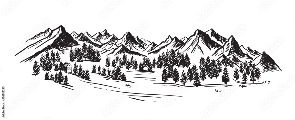 Mountain landscape, hand drawn illustration	

