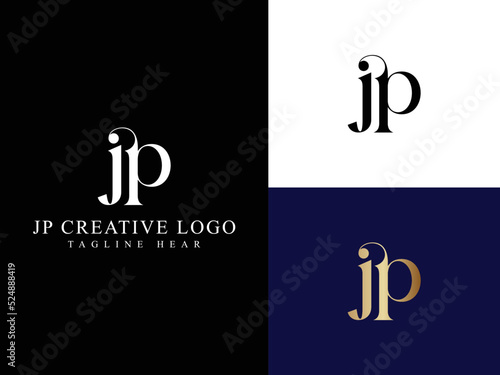 Foto JP  luxury clothing logo or PJ  modern logo, golden, creative, minimal, icon, letter, initials, and monogram logo design