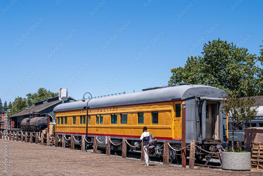 Fototapeta premium Union Pacific railway carriage in old town Sacramento, California, USA,