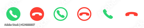 Set of call vector icons. Green answer buttons and red decline. Buttons for smartphone. 