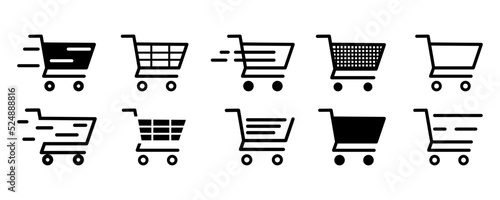 Set of shopping cart vector icons. Shopping trolley. Buy or shop online. Internet store symbol.