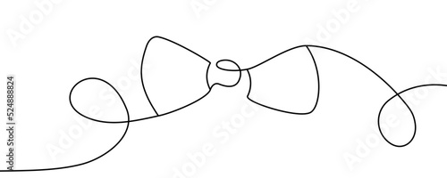 One continuous line bow tie on white background. Single vector line tie sketch. Vector 10 EPS.