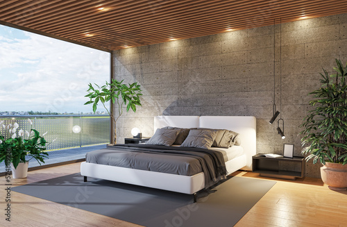 illustration 3D rendering Modern bright bed room interiors computer generated image