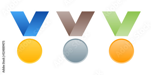 Gold, silver and bronze medals, award medals for sport champions and game winners with a ribbons.