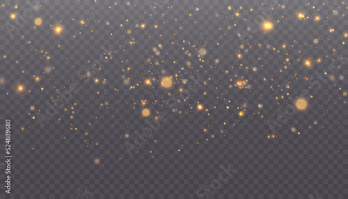 Glowing light effect with many glitter particles isolated on transparent background. Vector star cloud with dust.