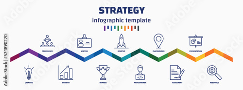 infographic template with icons and 11 options or steps. infographic for strategy concept. included conference, creative, visitor, growth, startup, winner, placeholder, programmer, presentation,