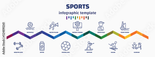 infographic template with icons and 11 options or steps. infographic for sports concept. included waterpolo, weighted bars, waiter falling, batter, football channel, football ball, pencak silat,