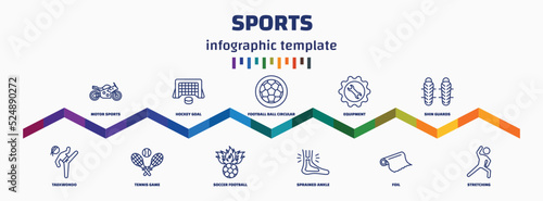 infographic template with icons and 11 options or steps. infographic for sports concept. included motor sports, taekwondo, hockey goal, tennis game, football ball circular, soccer football ball,
