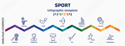 infographic template with icons and 11 options or steps. infographic for sport concept. included basketball, badminton, boxing, commentator, archery, football jersey, windsurf, golf, volleyball,
