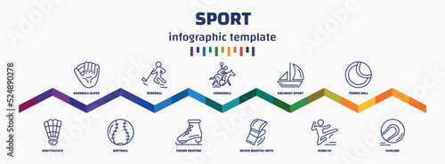 infographic template with icons and 11 options or steps. infographic for sport concept. included baseball glove, shuttlecock, rinkball, softball, horseball, figure skating, sailboat sport, mixed