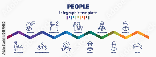 infographic template with icons and 11 options or steps. infographic for people concept. included monologue, baby changing, police arresting man, businessmen hierarchy, family group, in, teacher