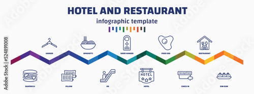 infographic template with icons and 11 options or steps. infographic for hotel and restaurant concept. included hanger, sandwich, spaghetti, pillow, door hanger, or, fried egg, hotel, restaurant,