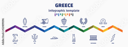 infographic template with icons and 11 options or steps. infographic for greece concept. included amphora, sigma, chariot, psi, grapes bunch, , laurel, robe, omega, zeus icons.