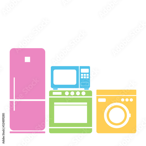 Refrigerator icon. Stove icon. Washing machine icon. Microwave icon. Vector illustration. Electronics store image in the style of the line. Home appliances on store shelves. Vector illustration.