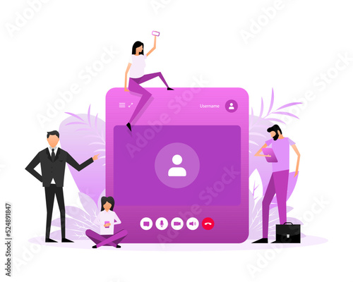 Mockup with video call people. Mobile phone mockup vector illustration