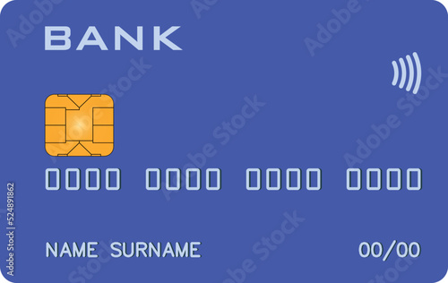 Bank card with PayWave PayPass blue prototype. Abstract bank, abstract payment system