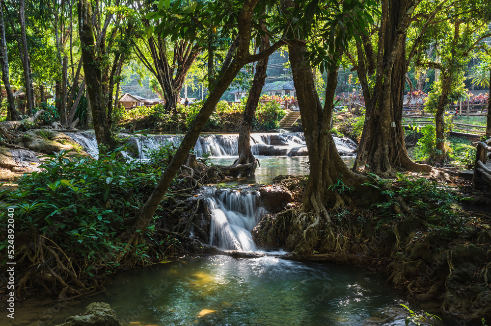 Naklejka premium Beautiful Kroeng Krawia Waterfall at kanchanaburi city thailand.Khao Laem National Park