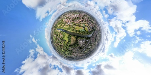 A tiny planet view of the market town of Shrewsbury in Shropshire, UK photo
