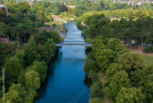 An aerial view of the Kingsland Bridge spanning the River Severn in Shrewsbury, Shropshire, UK photo