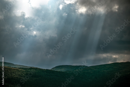 sun rays in the fog, åre.jämtland. norrland sverige sommar årstid,sweden