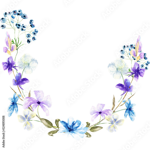 Wallpaper Mural Watercolor floral wreath with garden flowers.Abstract invitation design with leaves,flowers and tvigs .Herbal minimalistic  frame.Greenery wedding round invitation. Torontodigital.ca