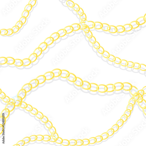 Gold chain on a white background, jewelry, link, decorative yellow weave. Vector stock image isolated. Texture, background.