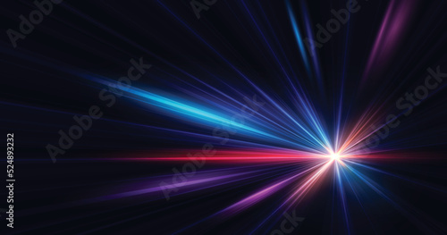 Abstract zoom movement speed of light. Technology movement. Colourful dynamic motion. Technology pattern for banner or poster design background. © Phantip